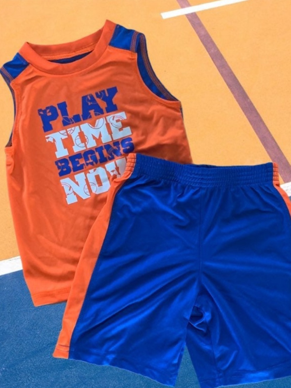 Matching Set Neon Orange Sleeveless Shirt Blue Matching Shorts Boy’s 3T New